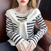 2021年新款秋装设计感小众洋气长袖上衣条纹假两件针织衫女