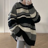慵懒风条纹毛衣女2021新款秋冬季外穿百搭针织衫宽松软糯长袖上衣