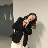 春装2020款女韩版西服英伦风休闲宽松复古黑色小个子西装外套上衣