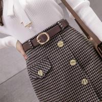 《送皮带》毛呢半身裙秋冬女短裙2021年新款不规则包臀高腰a字裙