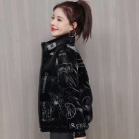 2021韩版时尚女装棉服外套短款印花立领加厚保暖棉袄外套女潮新款