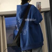 克莱因蓝薄款/加绒ins学生火宽松连帽卫衣女原宿bf风外套潮