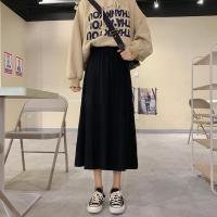 秋冬中长款遮胯裙子显瘦女针织裙高腰半身裙黑色a字裙冬天配毛衣