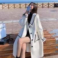 海军领风衣外套女秋冬2021年新款气质范韩版赫本风毛呢大衣7天内发货