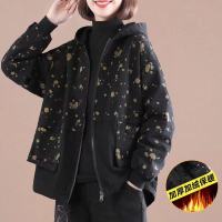加绒新款秋冬新韩版大码印花连帽复古连帽洋气加绒加厚外套女