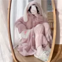 韩版秋冬珊瑚绒睡衣女套装学生可爱加绒加厚ins可外穿睡袍睡裙
