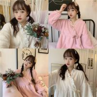 甜美色中长款睡裙女秋冬新款珊瑚绒家居服网红可爱公主风套装女15天内发货
