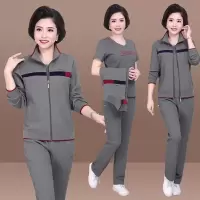运动休闲套装女2021春秋款新款女装三件套洋气中年妈妈大码运动服
