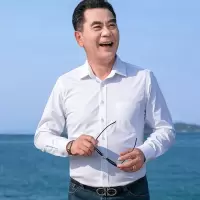 爸爸工作装中年男士口袋长袖衬衫中老年人免烫寸衫40岁50色衬衣