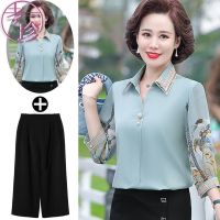2021新款妈妈装夏装中袖衬衫套装40岁至50岁中老年女装半袖小衫夏