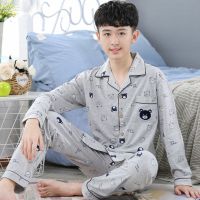 春秋9-20岁长袖棉男孩子睡衣初中生青少年夏学生全棉家居服套装