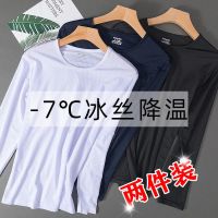 两件装夏季网眼冰丝休闲长袖t恤男t薄款镂空透气速打底修身运动衫