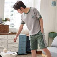 睡衣男夏棉质薄款短袖短裤休闲春秋卡通可外穿男士青年家居服套装