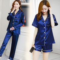 睡衣女夏季套短袖仿真丝性感韩版宽松甜美秋春长袖空调服家居服薄