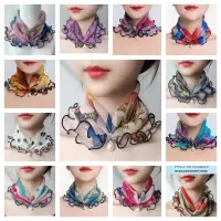 防晒网纱珍珠围脖丝巾女时尚韩版护脖薄款脖套百搭围巾春夏秋冬