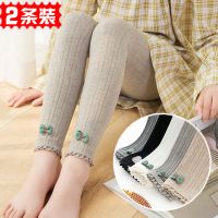 春秋季女童打底裤薄款儿童洋气蝴蝶结九分裤宝宝长裤竖条棉裤袜
