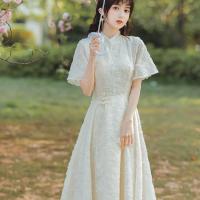 中国风夏法式复古旗袍改良版温柔雪纺连衣裙年轻款少女气质仙女裙