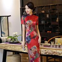 长袖旗袍连衣裙夏复古长款女中老年妈妈装婚礼走秀晚礼服新款