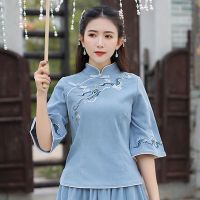 单/套装 汉服女中国风大码棉麻连衣裙复古唐装民国改良旗袍两件套