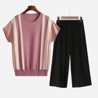 冰丝套装短袖t恤中老年妈妈装夏季新款40岁50宽松大码老太太套装