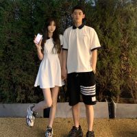 jmshop 私奔到月球 polo短袖男学院风休闲风连衣裙女情侣装夏季
