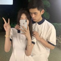 jmshop 私奔到月球 polo短袖男学院风休闲风连衣裙女情侣装夏季