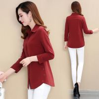 夏季九分袖上衣衬衫女长袖中长款妈妈装减龄百搭遮肚色外穿衬衣