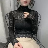 蕾丝内搭打底衫女四季洋气高领网纱紧身蕾丝衫半高领背心性感上衣