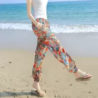 灯笼裤女夏春秋季薄款花海边睡裤宽松大人棉绸防蚊阔腿沙滩哈伦裤
