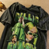 欧美高街复古人物印花t恤女秋夏宽松hiphop做旧短袖上衣