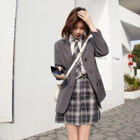 灰色小西服女韩版休闲宽松西装ins复古外套春秋中长款百搭学生潮