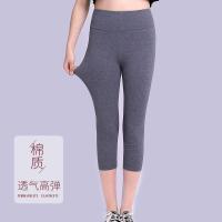 棉高腰打底裤女薄款外穿休闲七分裤加肥加大胖mm显瘦弹力妈妈中裤