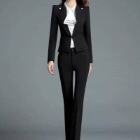 西装裤女黑色春秋高腰直筒修身职业装正装裤西裤女工作长裤工装裤