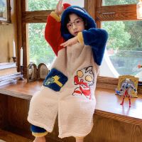 儿童睡袍男童珊瑚绒睡衣秋冬季加厚款奥特曼法兰绒宝宝长款套装