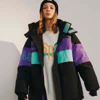 反季beaster小恶魔外套撞色潮拼接刺绣魔术贴抽绳保暖休闲羽绒服