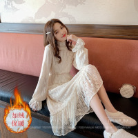 加绒/不加绒冬季连衣裙新款韩版蕾丝连衣裙中长款收腰仙打底裙