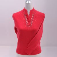 鄂尔多斯产新款山羊绒衫女套头v领镶钻针织毛衣色百搭大码女衫