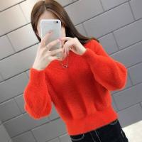 仿貂绒新款毛衣女宽松外穿矮小个子2021短款韩版潮短装很仙的