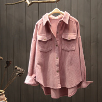 复古文艺灯芯绒衬衫女长袖韩版宽松显瘦打底衫春秋季新款衬衣外套