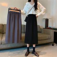2021秋冬新款半身裙a字开叉黑色松紧高腰包臀过膝垂感显瘦中长裙