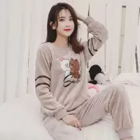 冬季女睡衣加厚法兰绒少女学生可爱睡衣长袖两件套装保暖家居服