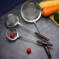 304不锈钢木柄漏勺厨房油炸捞勺药渣过滤网家用果汁豆浆网筛笊篱