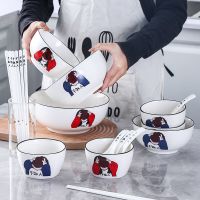 干饭人卡通可爱情侣学生上班陶瓷沙拉泡面汤大碗勺筷餐具套装