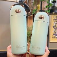 日系ins保温杯原宿风可爱条纹熊学生简约少女心便携小清新水杯子