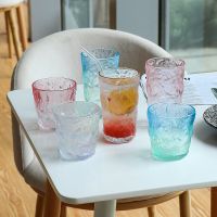 ins渐变冰川纹玻璃杯北欧餐厅果汁杯气泡水杯咖啡杯创意树皮纹杯