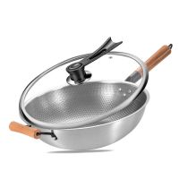 蜂窝晶纹理炒锅430不锈钢无油烟家用炒菜锅燃煤气灶电磁炉不粘锅