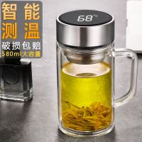 测温双层玻璃杯带把杯子耐热泡茶杯男女士办公家用带手柄显温水杯