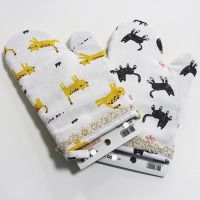 居家日用卡通微波炉手套猫咪印花蕾丝边烤箱烘焙防烫隔热手套