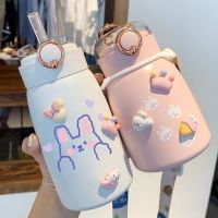 保温杯女士大肚可爱高颜值ins带吸管水杯学生儿童大容量上学杯子