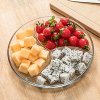 钢化玻璃三分格盘子早餐餐具分餐盘分隔盘家用水果盘多功能配菜盘